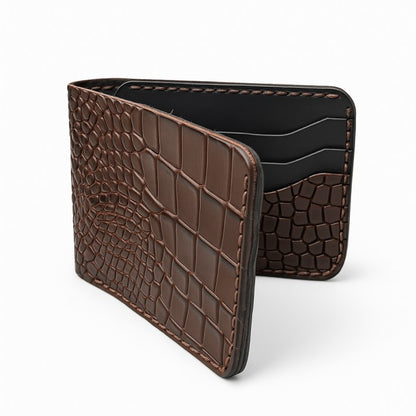 Classic Handmade Crocodile Leather Wallet Brown Black