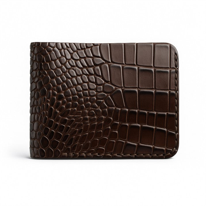 Classic Handmade Crocodile Leather Wallet Brown Black
