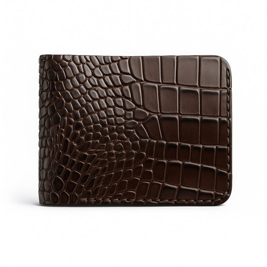 Classic Handmade Crocodile Leather Wallet Brown Black