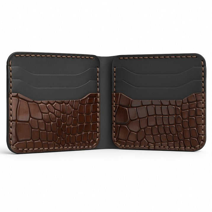 Classic Handmade Crocodile Leather Wallet Brown Black