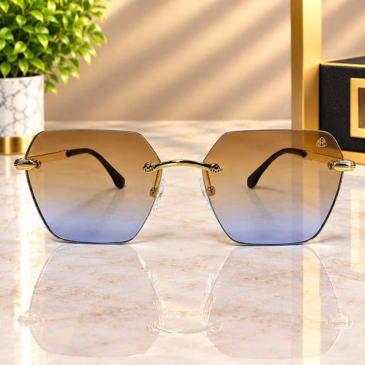 Men’s Luxury Golden-Brown to Sky-Blue Gradient Sunglasses