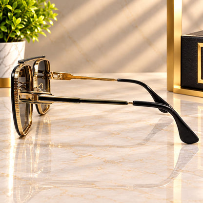 Imperial Edge Rimless Sunglasses – Brown & Black with Antique Golden Frame