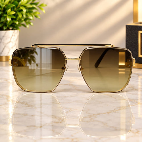 Imperial Edge Rimless Sunglasses – Brown & Black with Antique Golden Frame